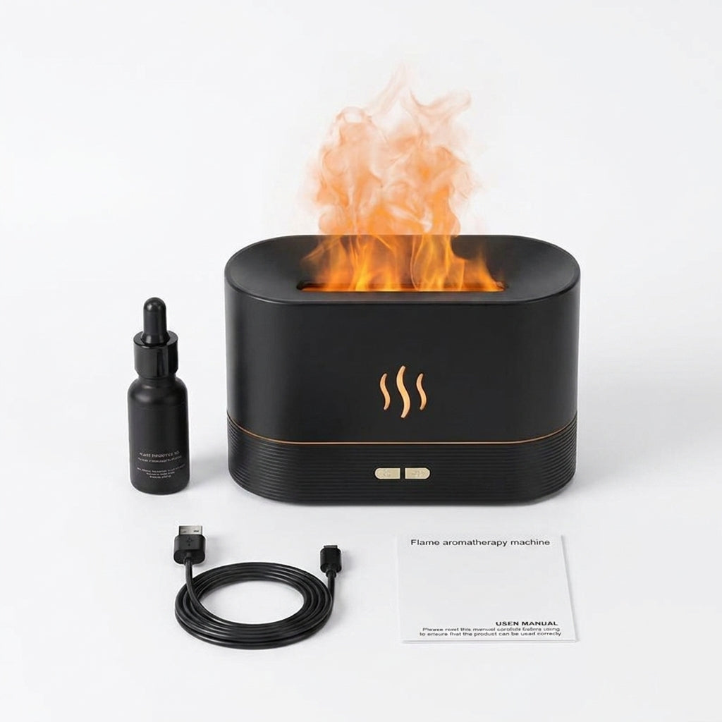 Flame-Effect Aroma Diffuser — 180ml, 7-Colour Light