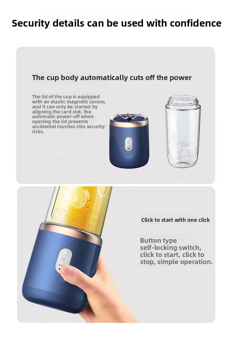 Portable Blender Bottle — USB Rechargeable, 6-Blade Personal Juicer