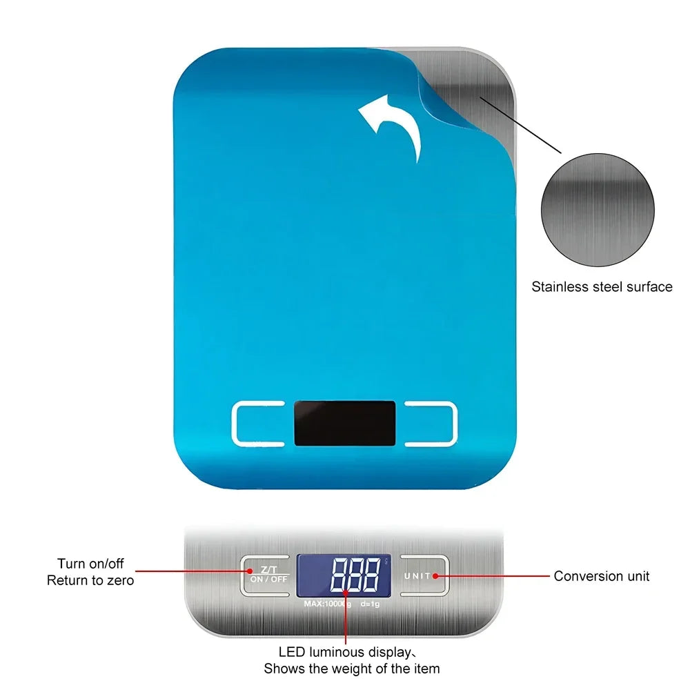 Stainless Steel Digital Kitchen Scale — 5kg Capacity, 1g Precision
