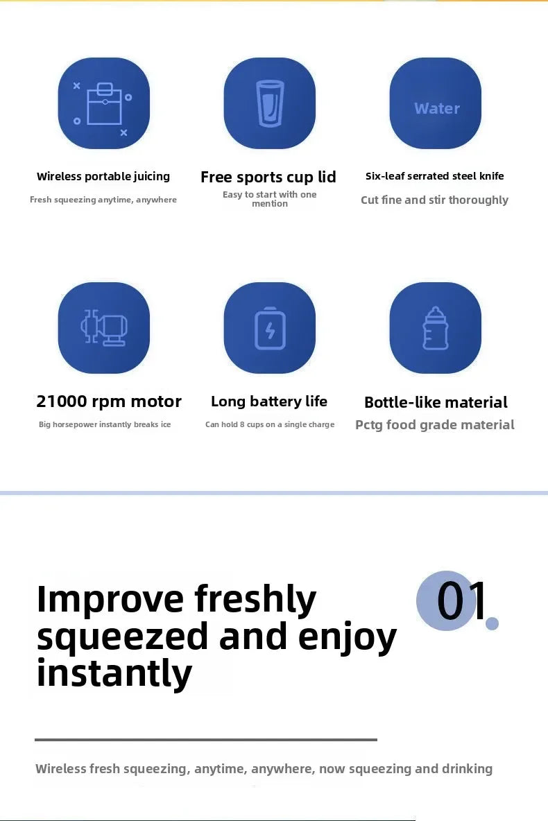 Portable Blender Bottle — USB Rechargeable, 6-Blade Personal Juicer
