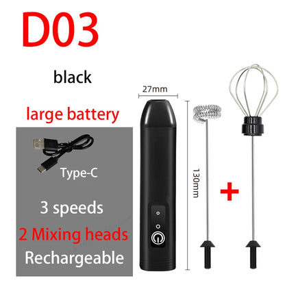Rechargeable Electric Milk Frother — 3-Speed Handheld Whisk