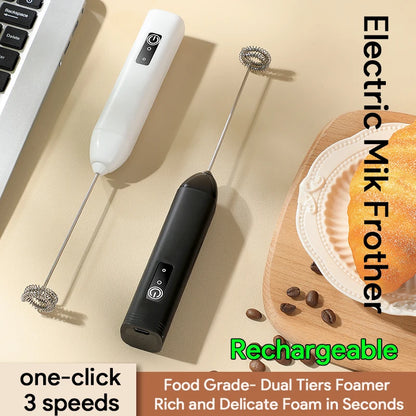 Rechargeable Electric Milk Frother — 3-Speed Handheld Whisk