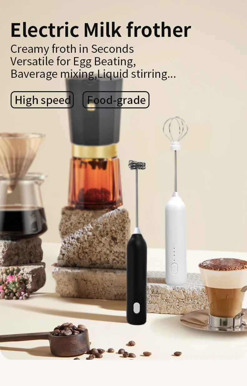 Rechargeable Electric Milk Frother — 3-Speed Handheld Whisk