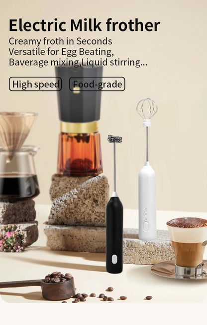 Rechargeable Electric Milk Frother — 3-Speed Handheld Whisk