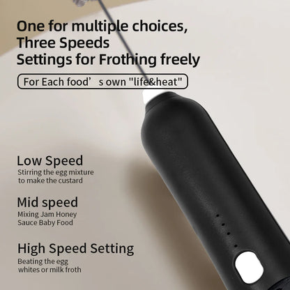 Rechargeable Electric Milk Frother — 3-Speed Handheld Whisk