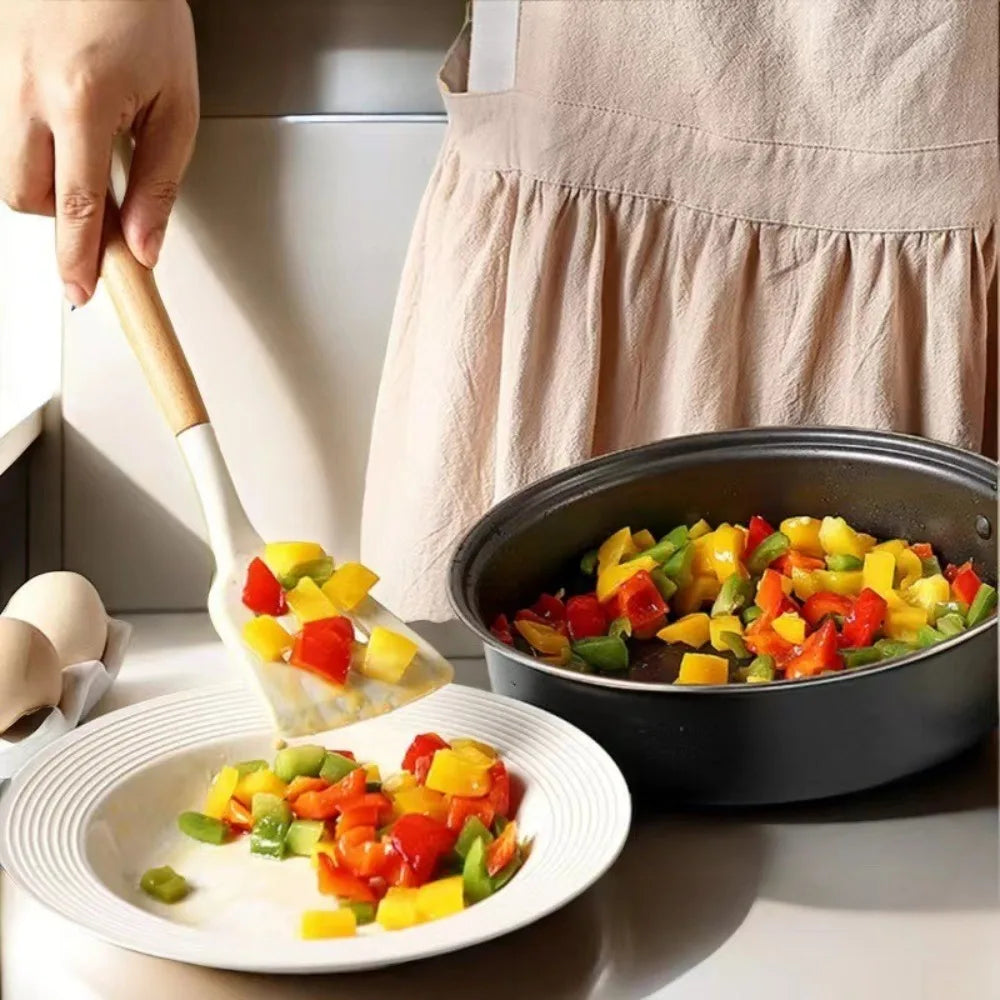Food-Grade Silicone Cooking Utensils with Wooden Handle