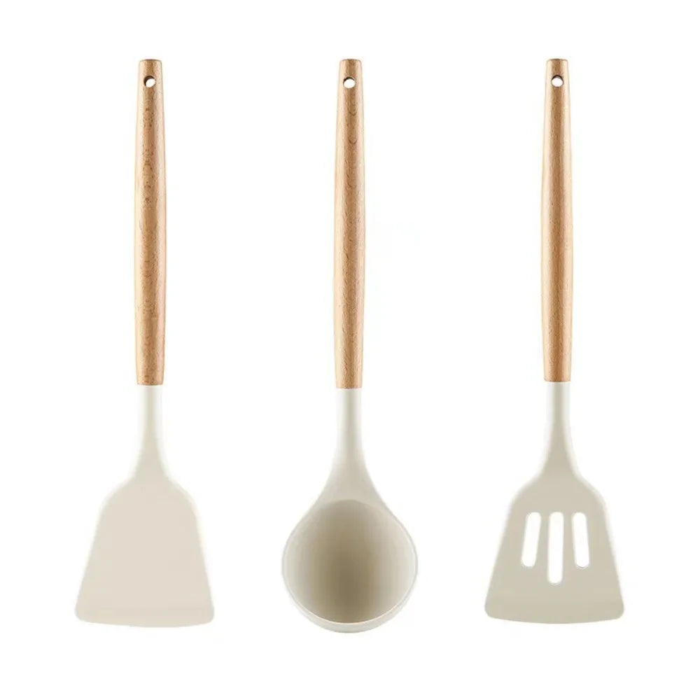 Food-Grade Silicone Cooking Utensils with Wooden Handle
