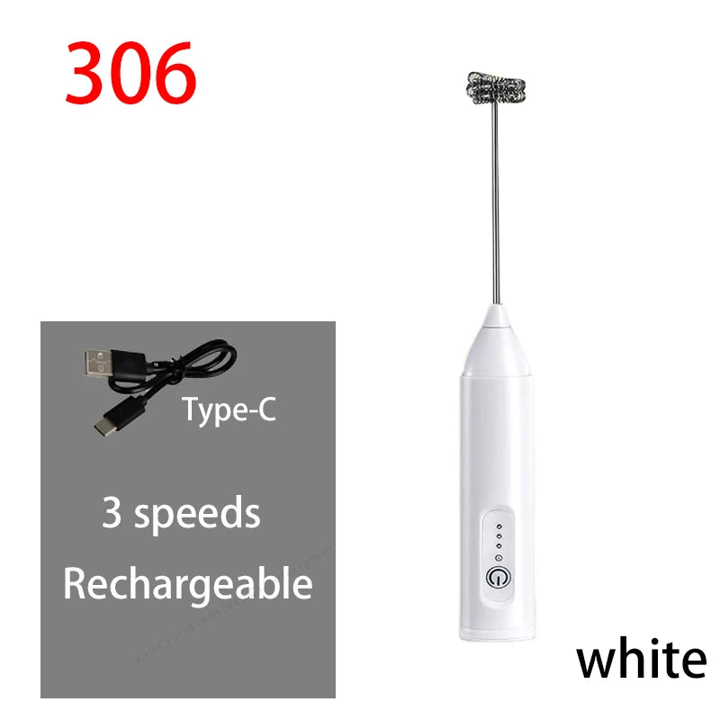 Rechargeable Electric Milk Frother — 3-Speed Handheld Whisk