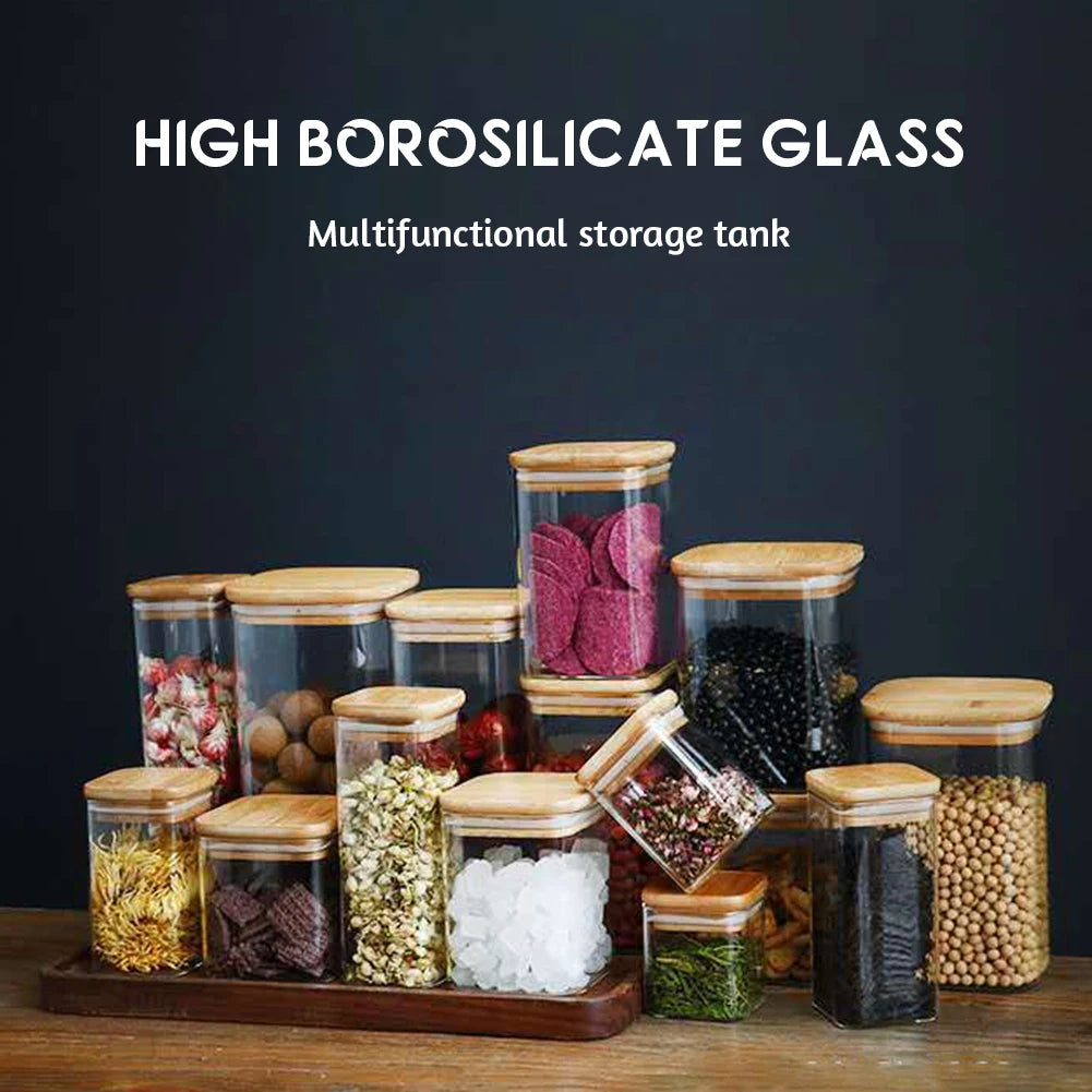 Airtight Glass Storage Jar with Wooden Lid