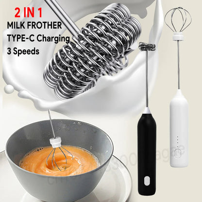 Rechargeable Electric Milk Frother — 3-Speed Handheld Whisk