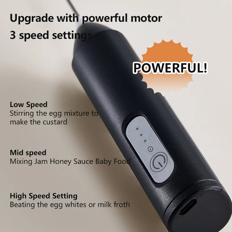 Rechargeable Electric Milk Frother — 3-Speed Handheld Whisk