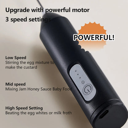 Rechargeable Electric Milk Frother — 3-Speed Handheld Whisk