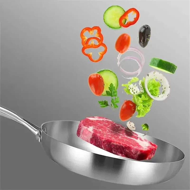 304 Stainless Steel Frying Pan NonStick Pan Fried Steak Pot Uncoated Kitchen Cookware For Gas Stove and Induction Cooker