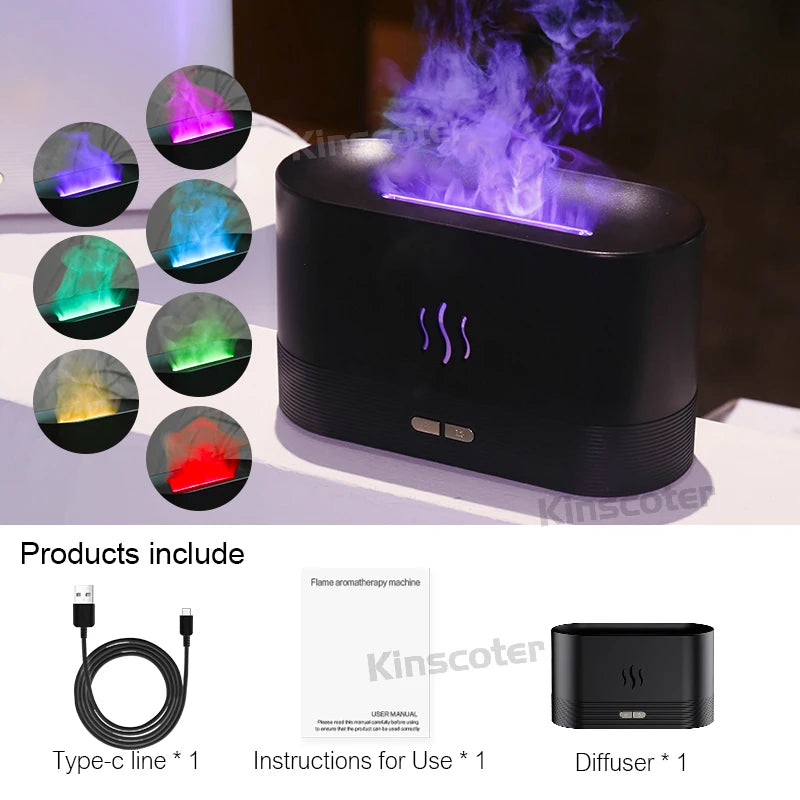Flame-Effect Aroma Diffuser — 180ml, 7-Colour Light