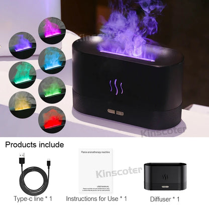 Flame-Effect Aroma Diffuser — 180ml, 7-Colour Light