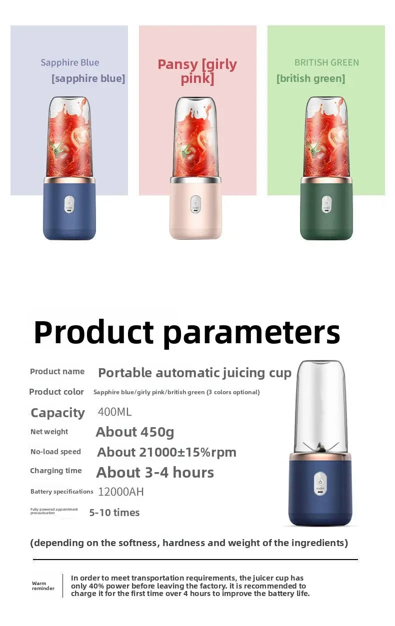 Portable Blender Bottle — USB Rechargeable, 6-Blade Personal Juicer