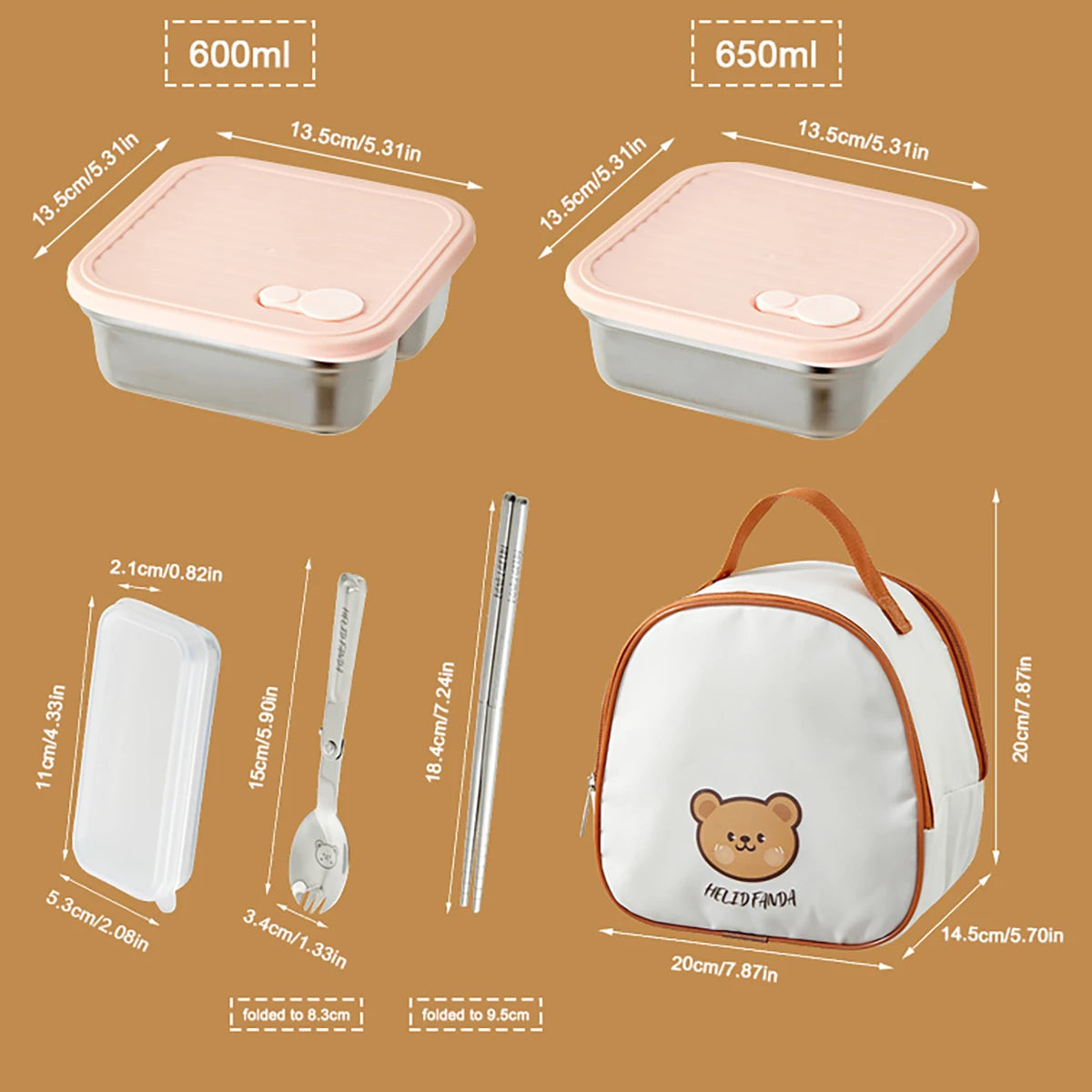 304 Stainless Steel Lunch Box — 600ml & 650ml Bento