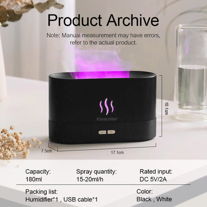 Flame-Effect Aroma Diffuser — 180ml, 7-Colour Light