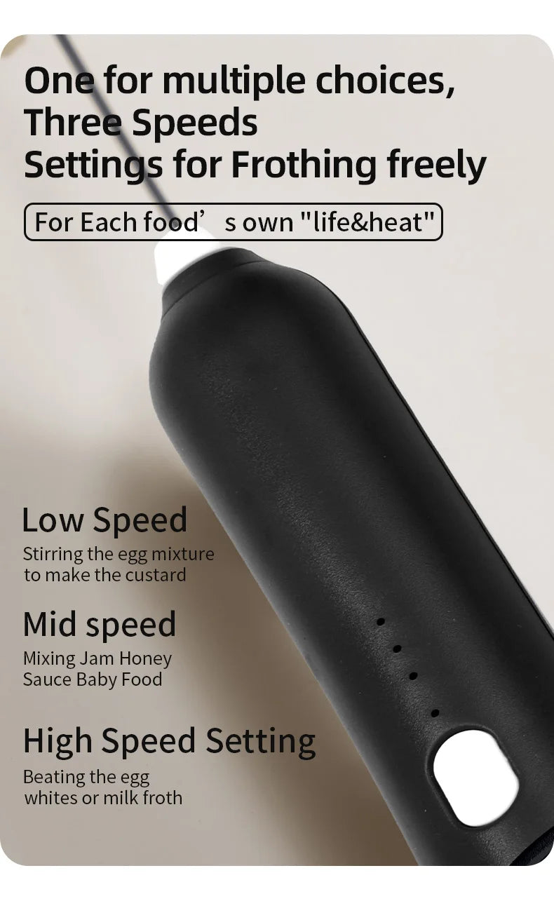 Rechargeable Electric Milk Frother — 3-Speed Handheld Whisk