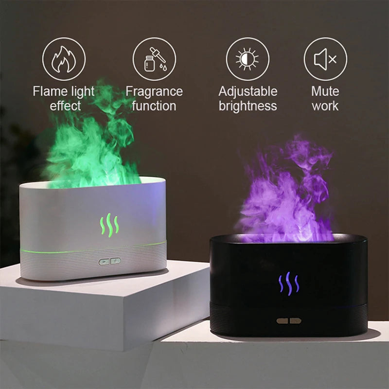 Flame-Effect Aroma Diffuser — 180ml, 7-Colour Light