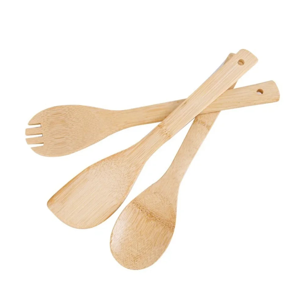 Bamboo Cooking Utensil Set — 3 Piece, Non-Stick Safe