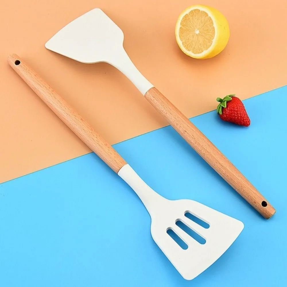 Food-Grade Silicone Cooking Utensils with Wooden Handle