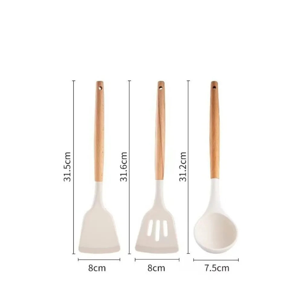 Food-Grade Silicone Cooking Utensils with Wooden Handle