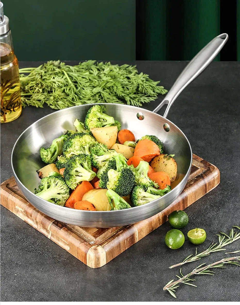 304 Stainless Steel Frying Pan NonStick Pan Fried Steak Pot Uncoated Kitchen Cookware For Gas Stove and Induction Cooker