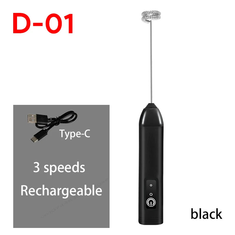 Rechargeable Electric Milk Frother — 3-Speed Handheld Whisk
