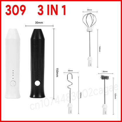 Rechargeable Electric Milk Frother — 3-Speed Handheld Whisk