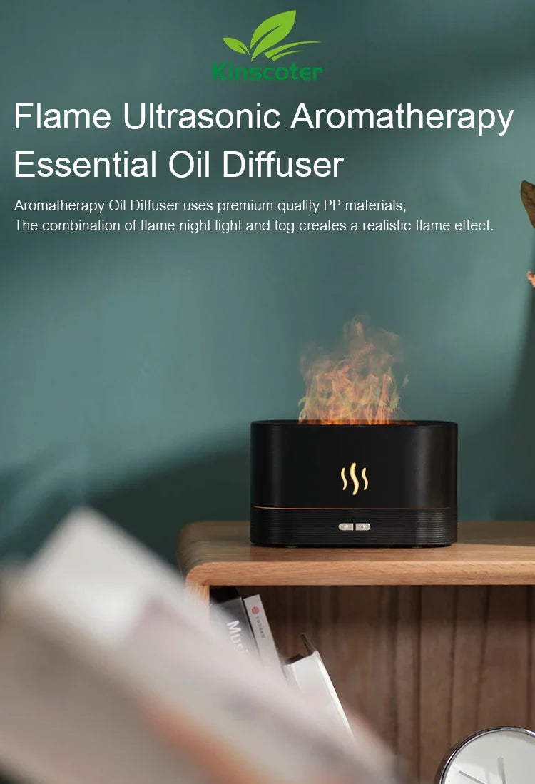 Flame-Effect Aroma Diffuser — 180ml, 7-Colour Light