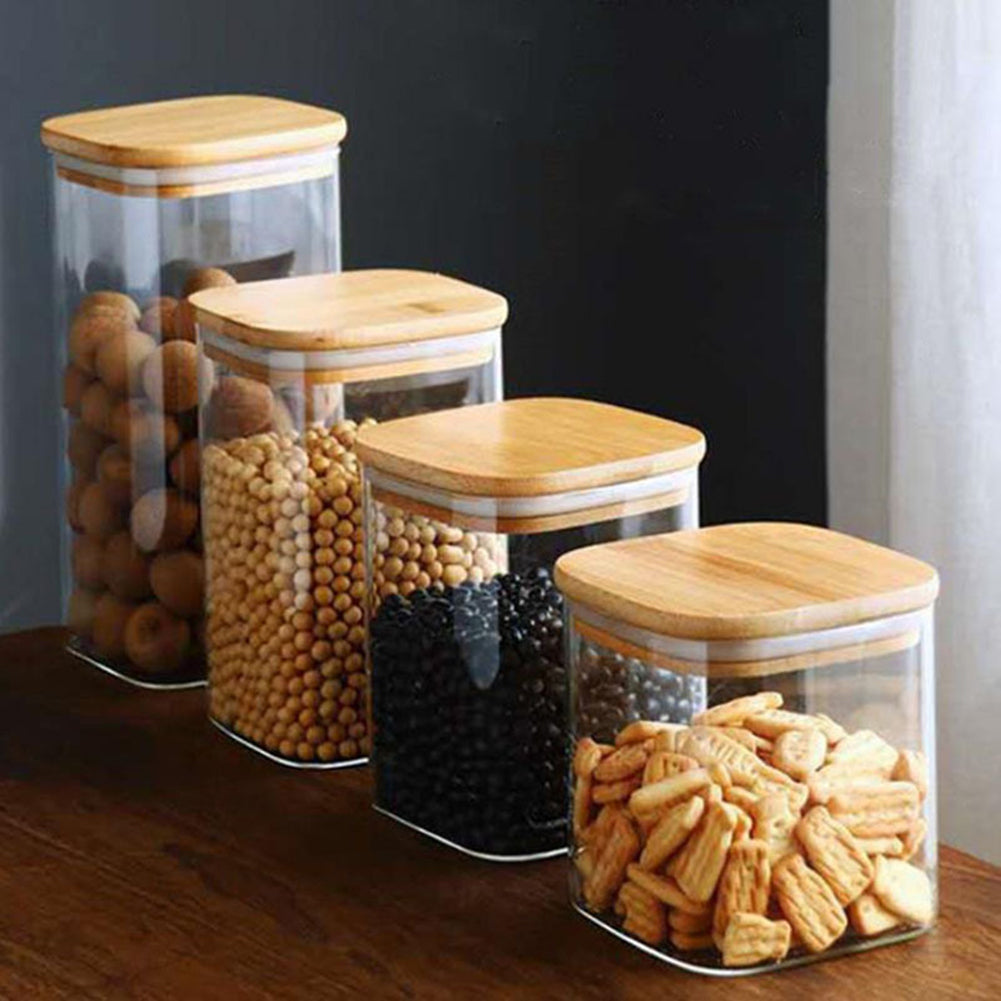 Airtight Glass Storage Jar with Wooden Lid