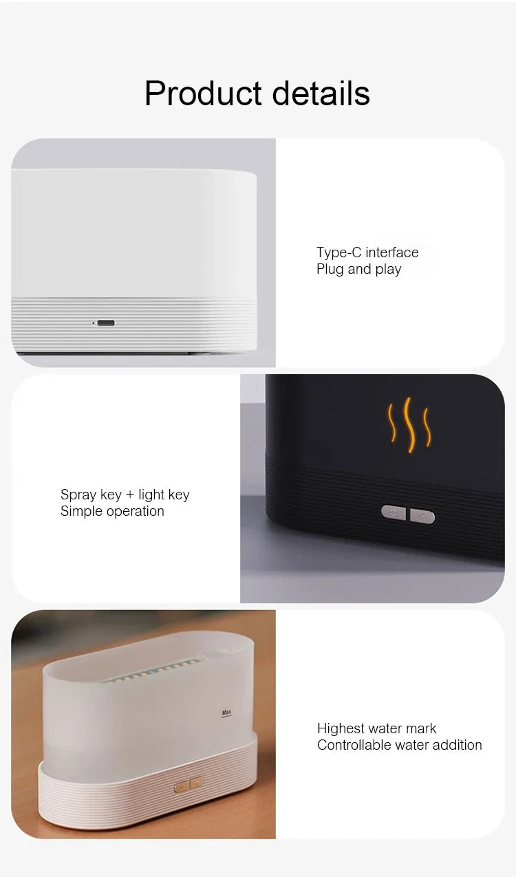 Flame-Effect Aroma Diffuser — 180ml, 7-Colour Light