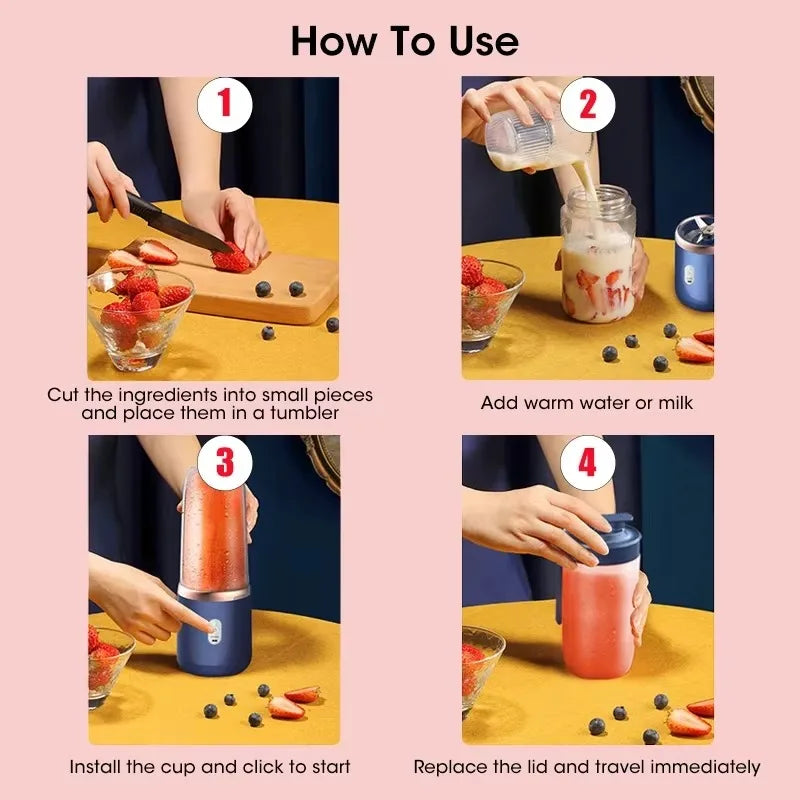 Portable Blender Bottle — USB Rechargeable, 6-Blade Personal Juicer