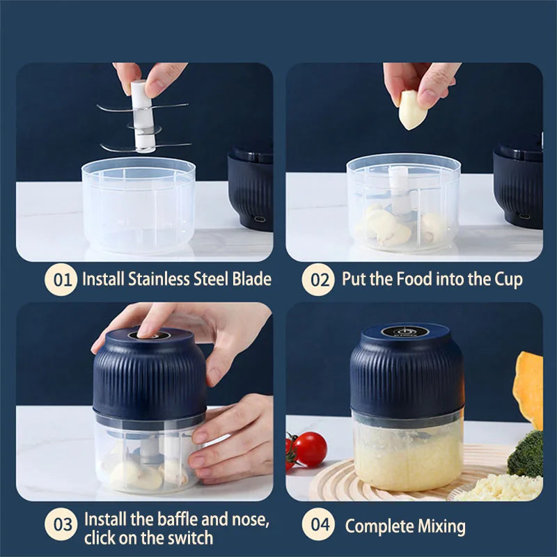 Mini Electric Food Chopper — USB Rechargeable Garlic &amp; Veg Crusher