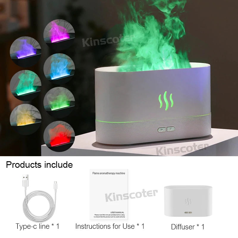 Flame-Effect Aroma Diffuser — 180ml, 7-Colour Light