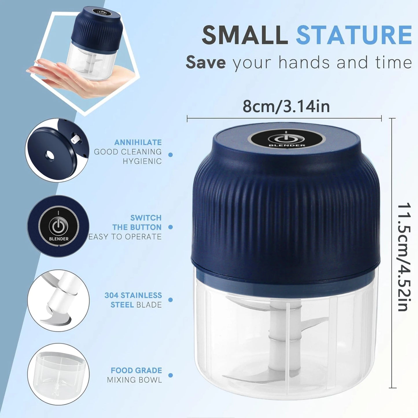 Mini Electric Food Chopper — USB Rechargeable Garlic &amp; Veg Crusher