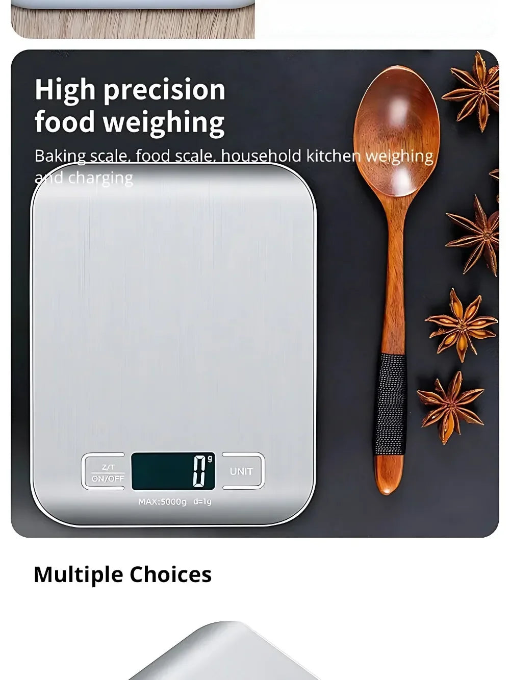 Stainless Steel Digital Kitchen Scale — 5kg Capacity, 1g Precision