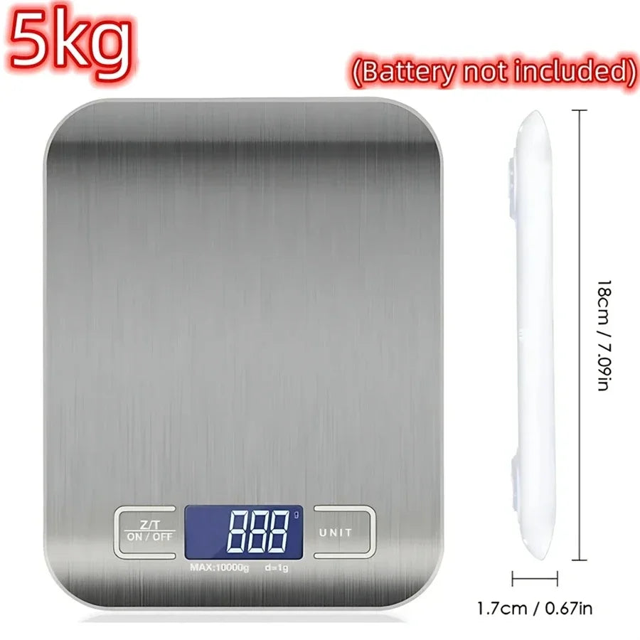 Stainless Steel Digital Kitchen Scale — 5kg Capacity, 1g Precision
