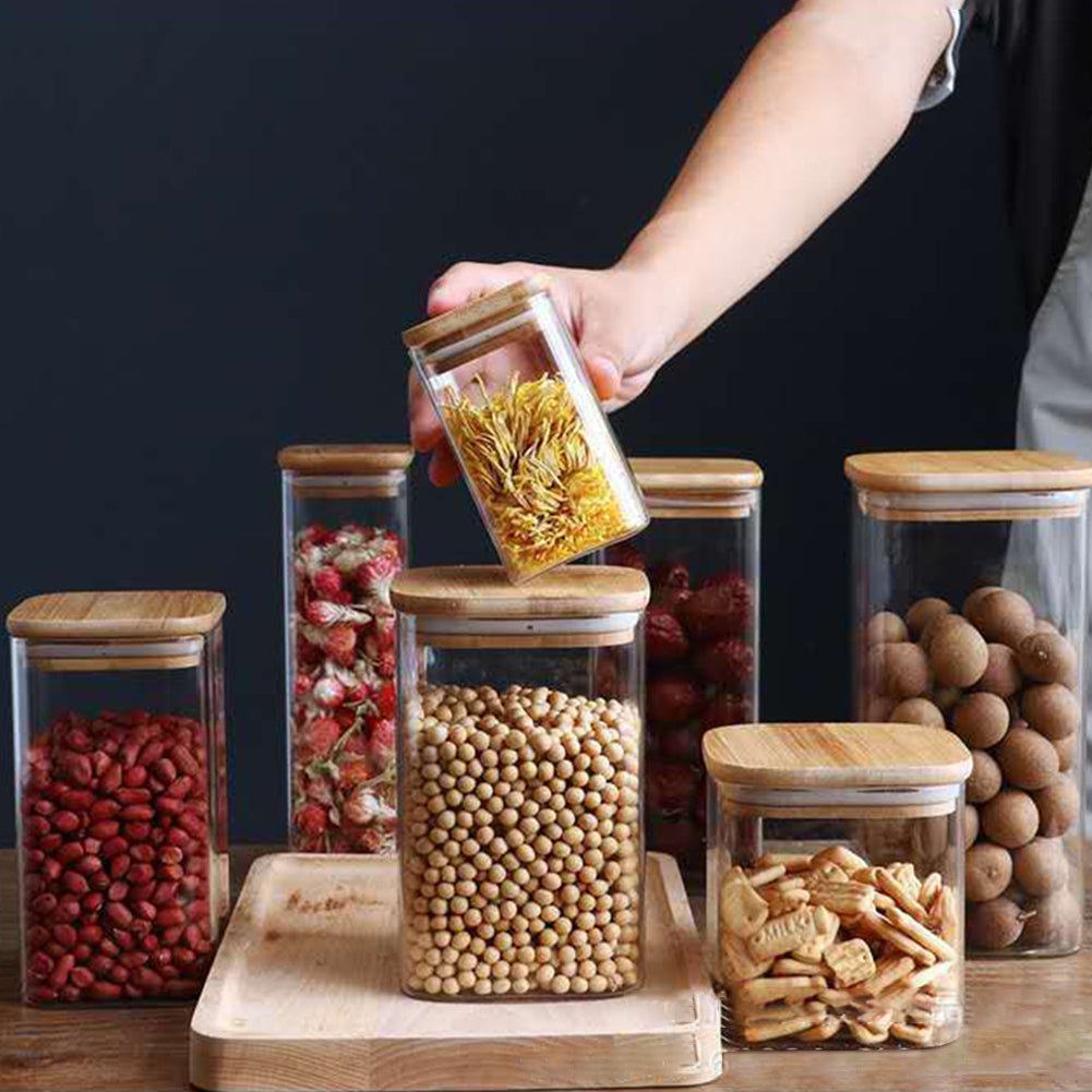 Airtight Glass Storage Jar with Wooden Lid