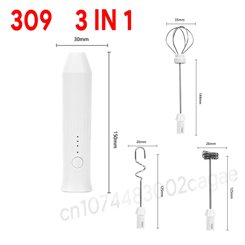 Rechargeable Electric Milk Frother — 3-Speed Handheld Whisk
