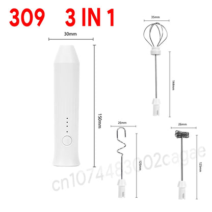 Rechargeable Electric Milk Frother — 3-Speed Handheld Whisk