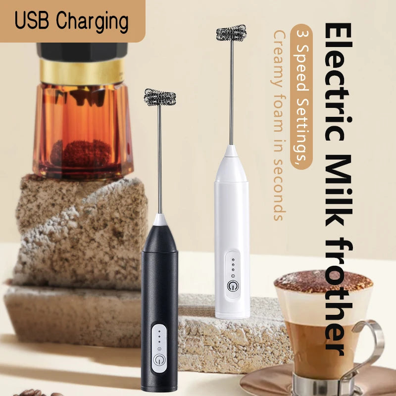 Rechargeable Electric Milk Frother — 3-Speed Handheld Whisk