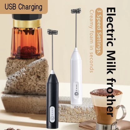 Rechargeable Electric Milk Frother — 3-Speed Handheld Whisk