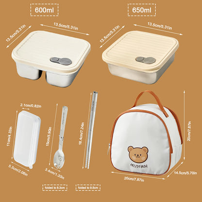 304 Stainless Steel Lunch Box — 600ml & 650ml Bento