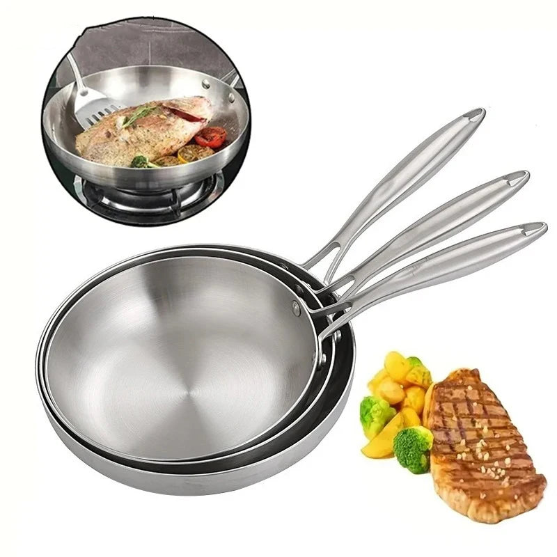 304 Stainless Steel Frying Pan NonStick Pan Fried Steak Pot Uncoated Kitchen Cookware For Gas Stove and Induction Cooker