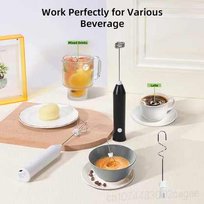 Rechargeable Electric Milk Frother — 3-Speed Handheld Whisk