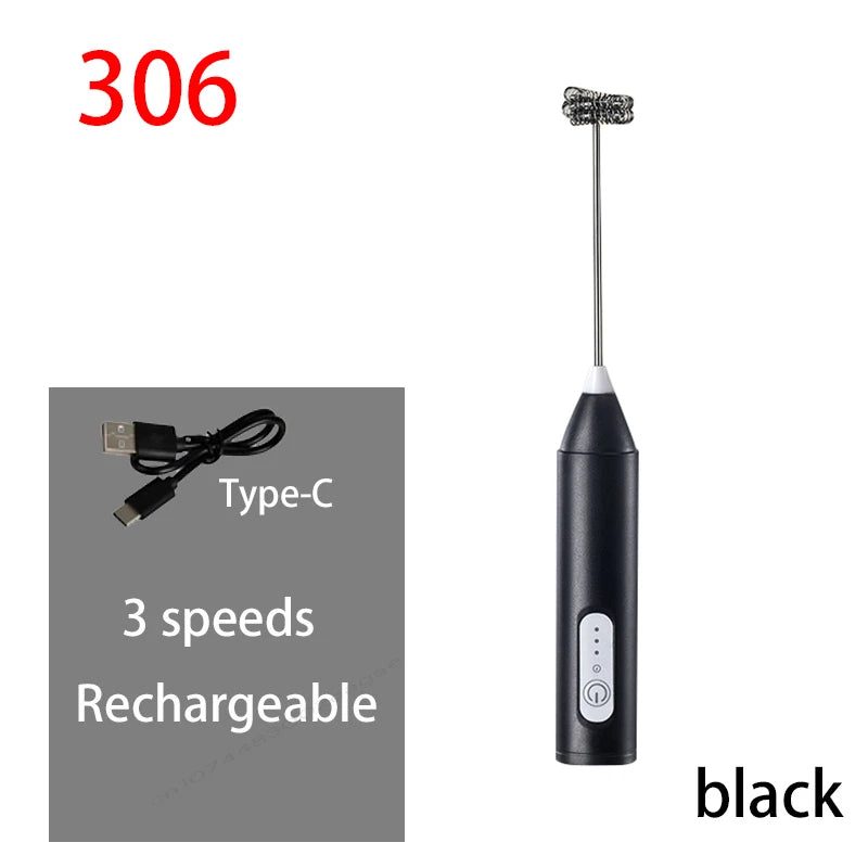 Rechargeable Electric Milk Frother — 3-Speed Handheld Whisk
