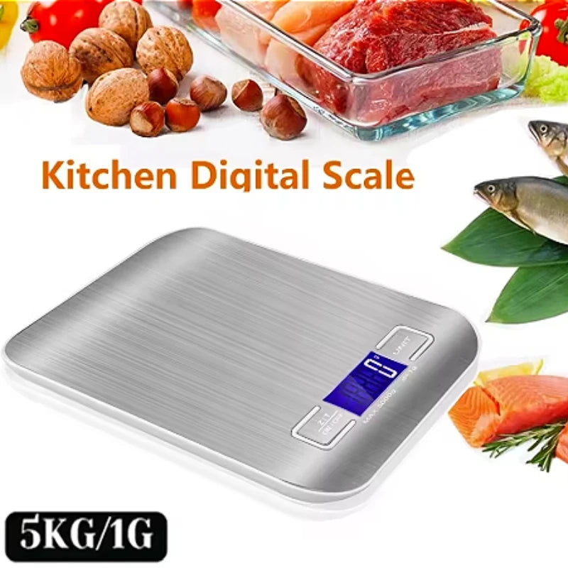 Stainless Steel Digital Kitchen Scale — 5kg Capacity, 1g Precision