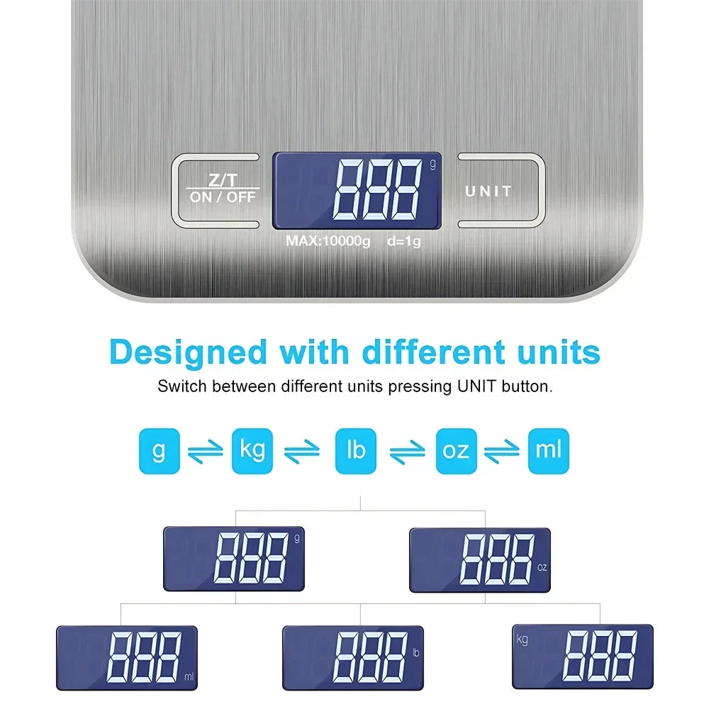 Stainless Steel Digital Kitchen Scale — 5kg Capacity, 1g Precision